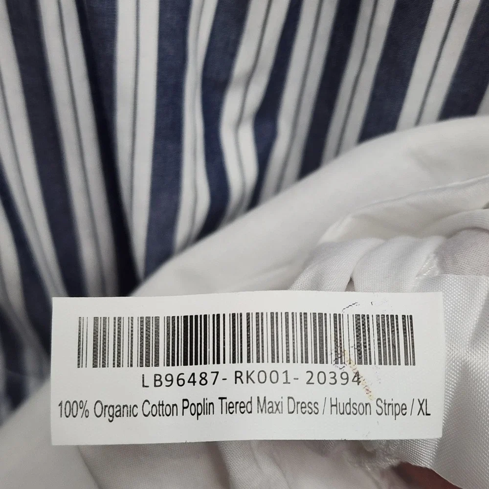 NWT Quince Organic Cotton Poplin Tiered Maxi Dress Hudson Stripe XL Pockets - Picture 11 of 12